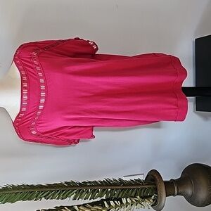 Roaman's High Neck Cutout Shoulder Short Sleeve Banded Tee